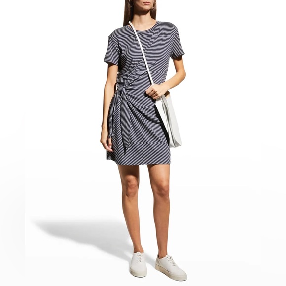 Vince Classic Stripe Side Tie Mini Dress Size Medium NWT Tide Pool - Picture 1 of 4